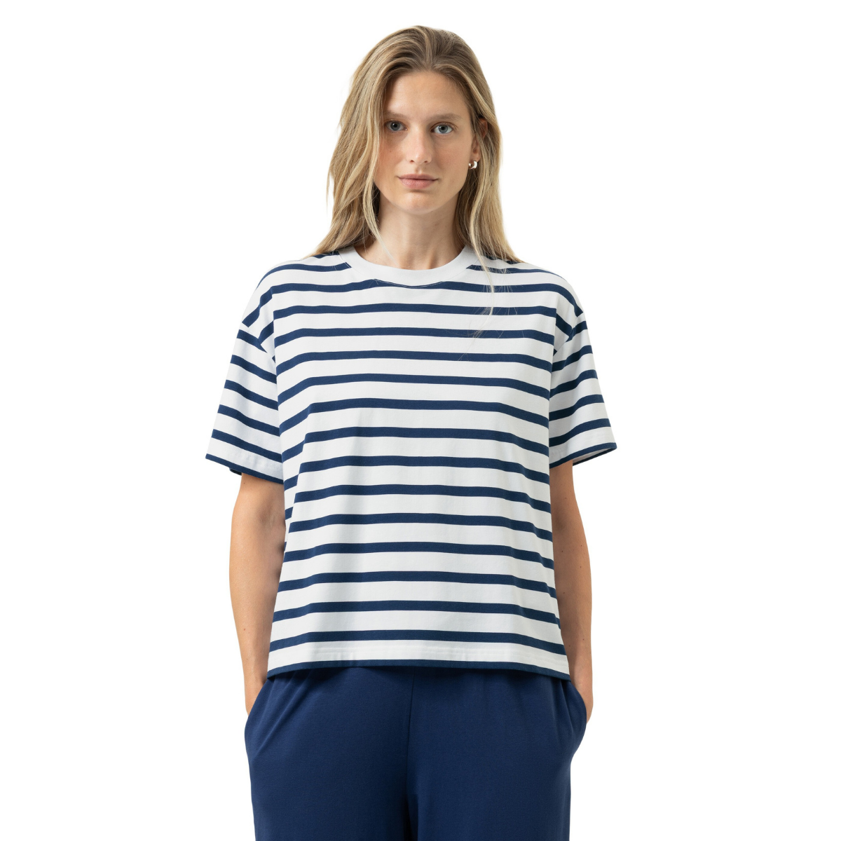Mey Breezy Stripes t-shirt, hvid - 1210124 - 1768 - Blue Zodiac